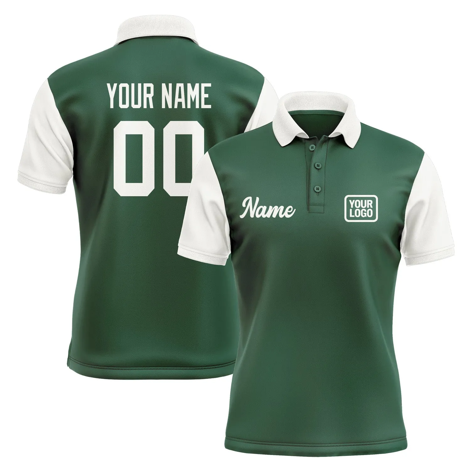 Custom Green White Short-Sleeve Polo Shirt