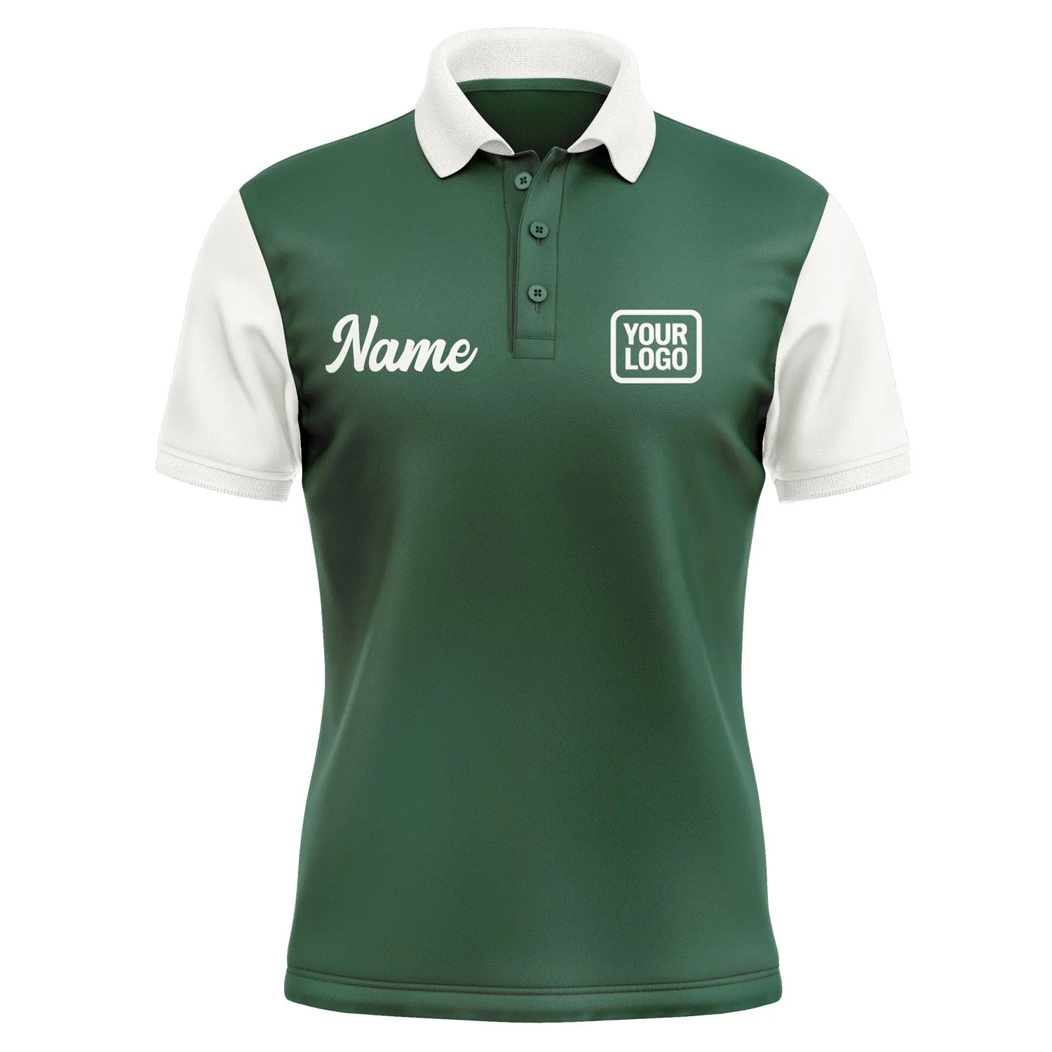 Custom Green White Short-Sleeve Polo Shirt