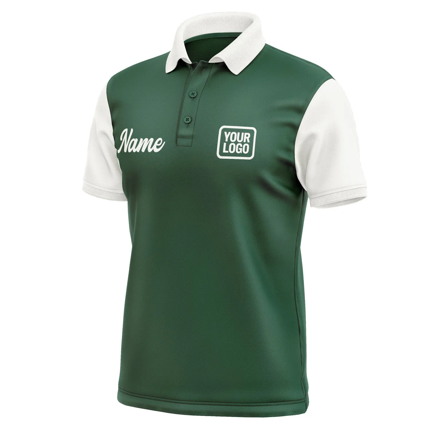 Custom Green White Short-Sleeve Polo Shirt