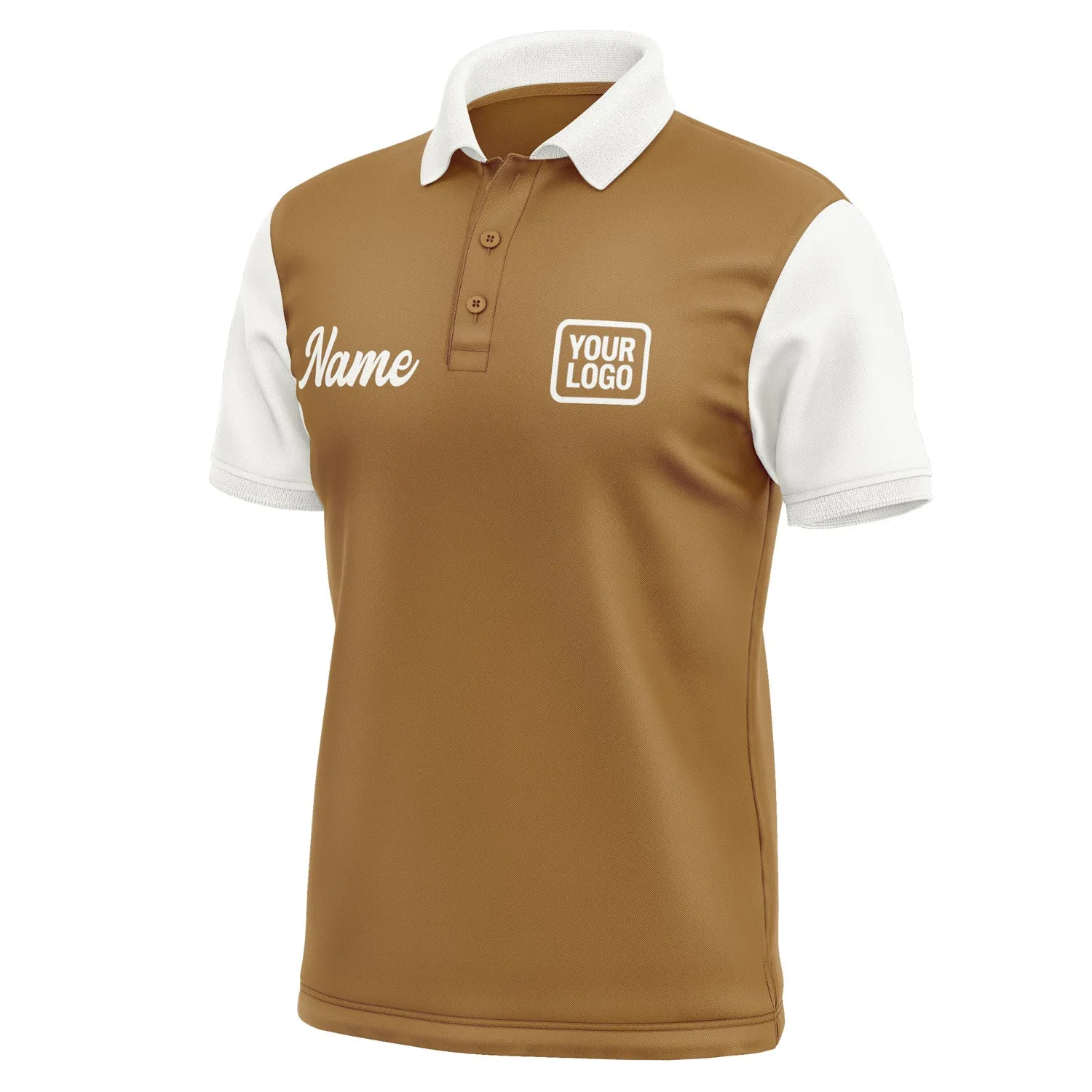 Custom Khaki White Short-Sleeve Polo Shirt