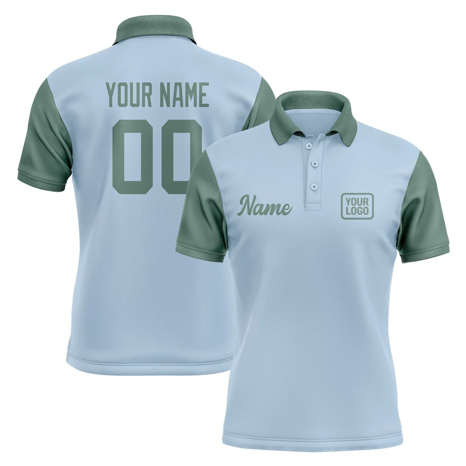 Custom Light Blue Blue Green Short-Sleeve Polo Shirt