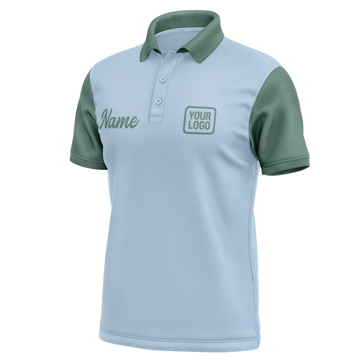 Custom Light Blue Blue Green Short-Sleeve Polo Shirt
