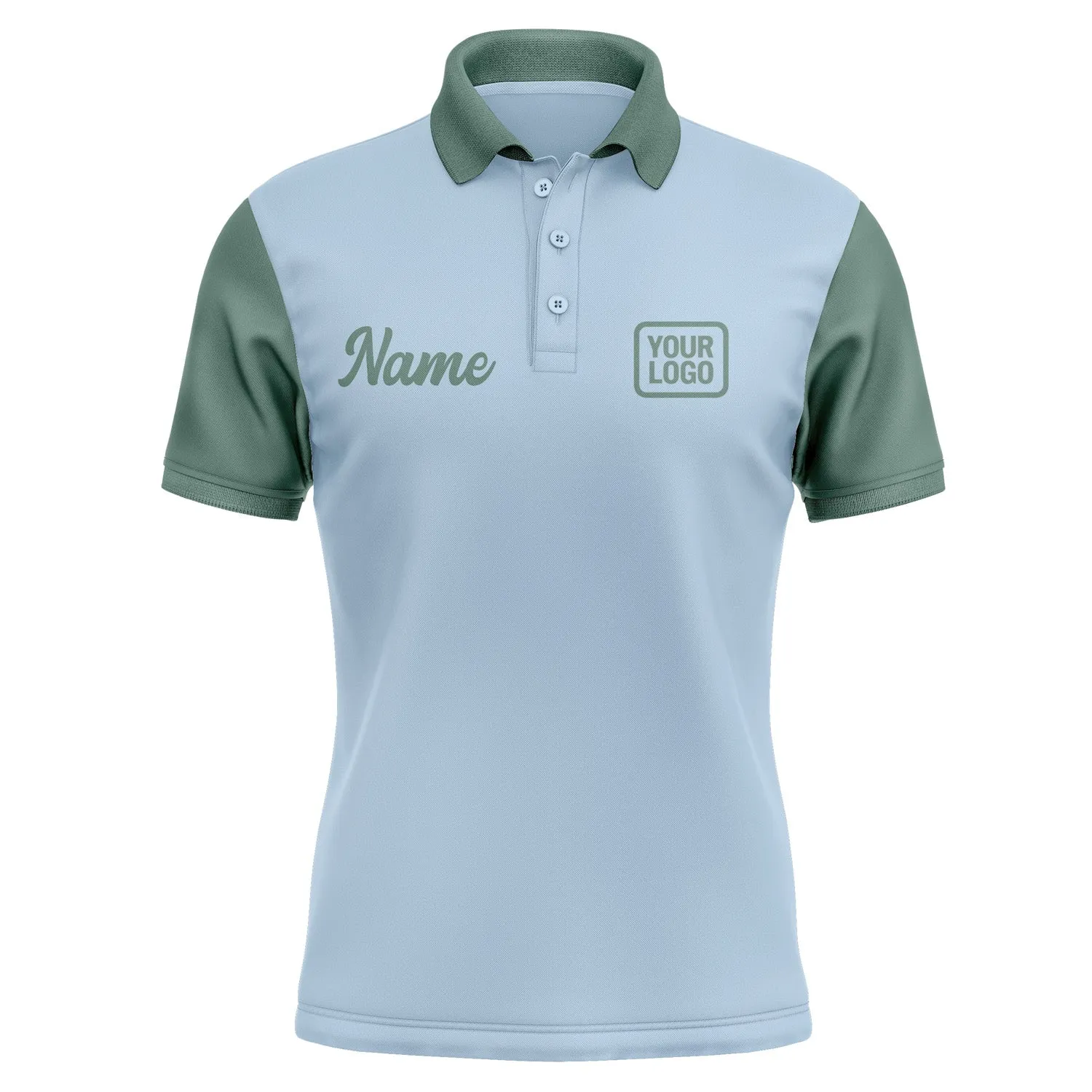 Custom Light Blue Blue Green Short-Sleeve Polo Shirt