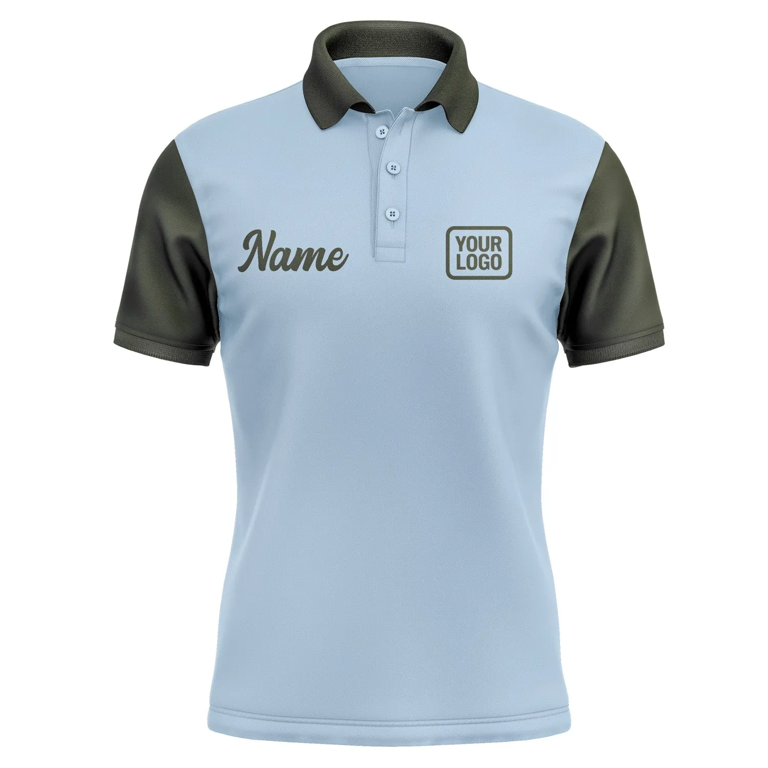 Custom Light Blue Olive Short-Sleeve Polo Shirt