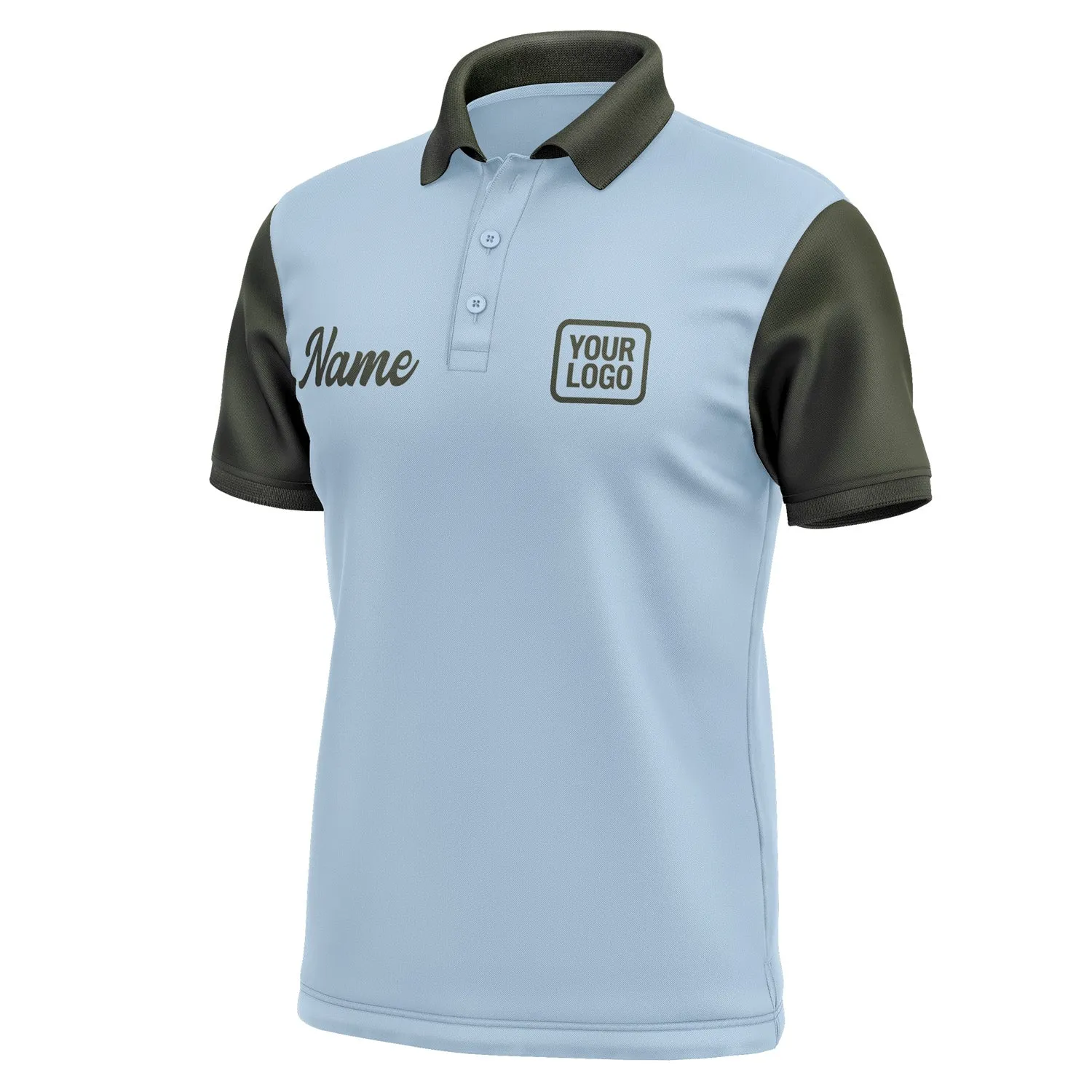 Custom Light Blue Olive Short-Sleeve Polo Shirt