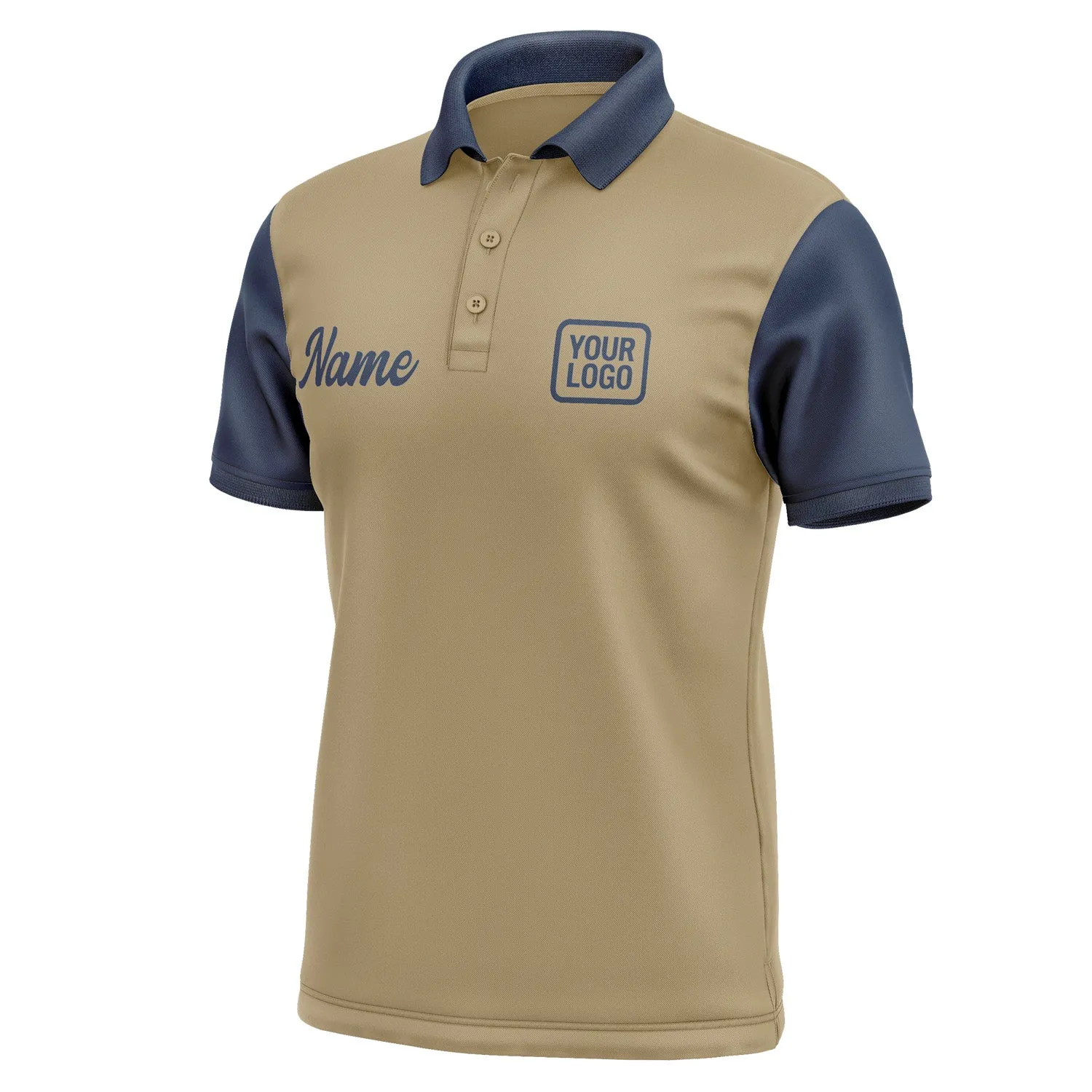Custom Light Khaki Blue Short-Sleeve Polo Shirt