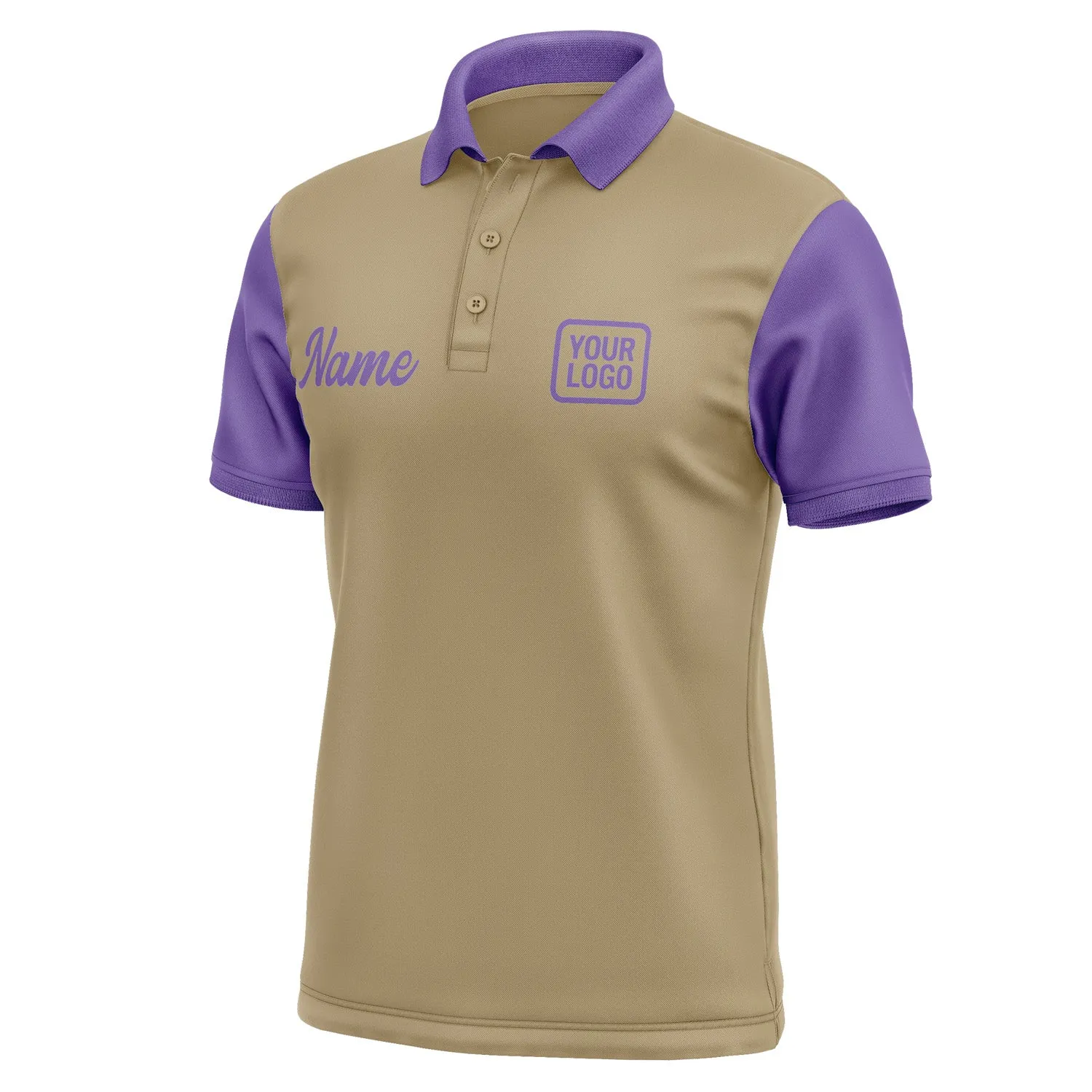 Custom Light Khaki Light Purple Short-Sleeve Polo Shirt