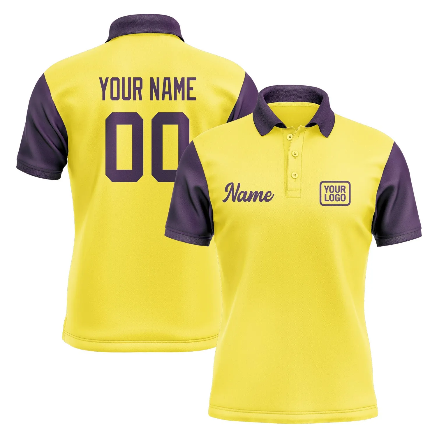 Custom Light Yellow Purple Short-Sleeve Polo Shirt