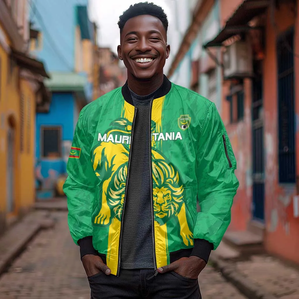 Custom Mauritania Football Sleeve Zip Bomber Jacket Go Lions of Chinguetti LT15
