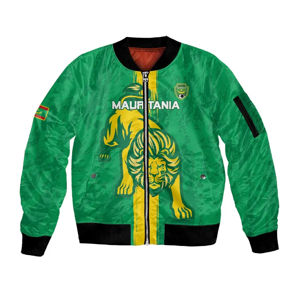 Custom Mauritania Football Sleeve Zip Bomber Jacket Go Lions of Chinguetti LT15