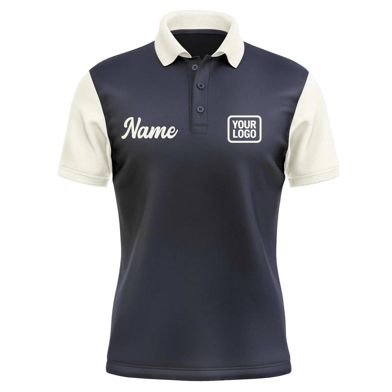 Custom Navy Cream Short-Sleeve Polo Shirt