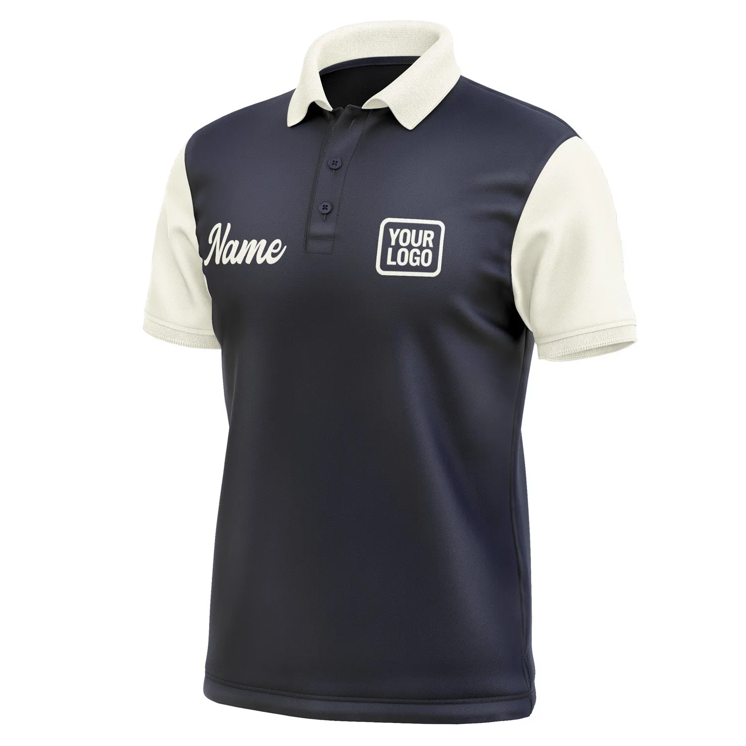 Custom Navy Cream Short-Sleeve Polo Shirt