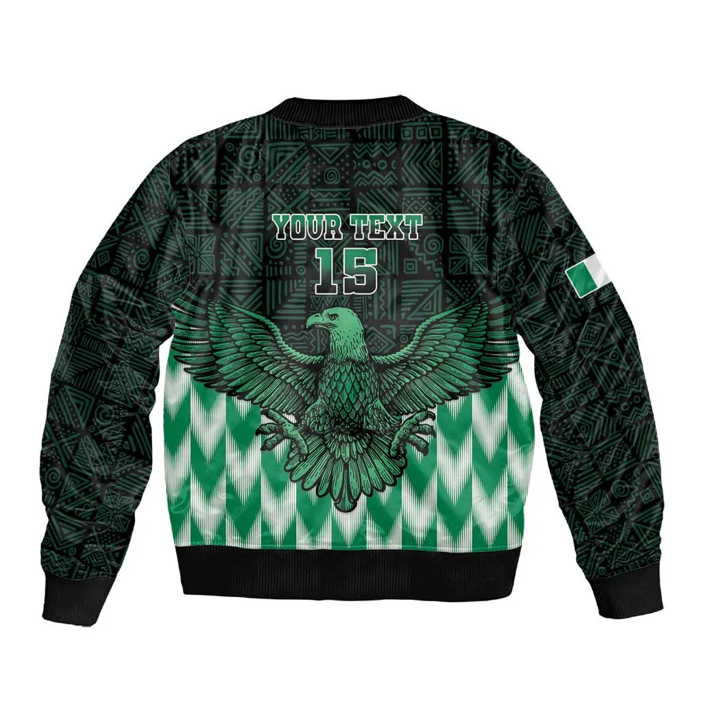 Custom Nigeria Football Sleeve Zip Bomber Jacket African Pattern LT15