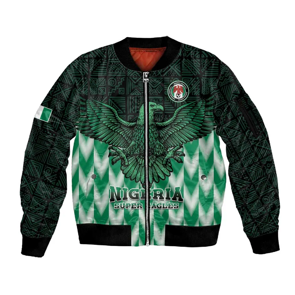 Custom Nigeria Football Sleeve Zip Bomber Jacket African Pattern LT15
