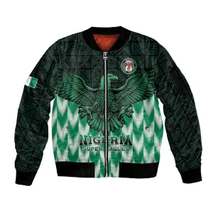 Custom Nigeria Football Sleeve Zip Bomber Jacket African Pattern LT15