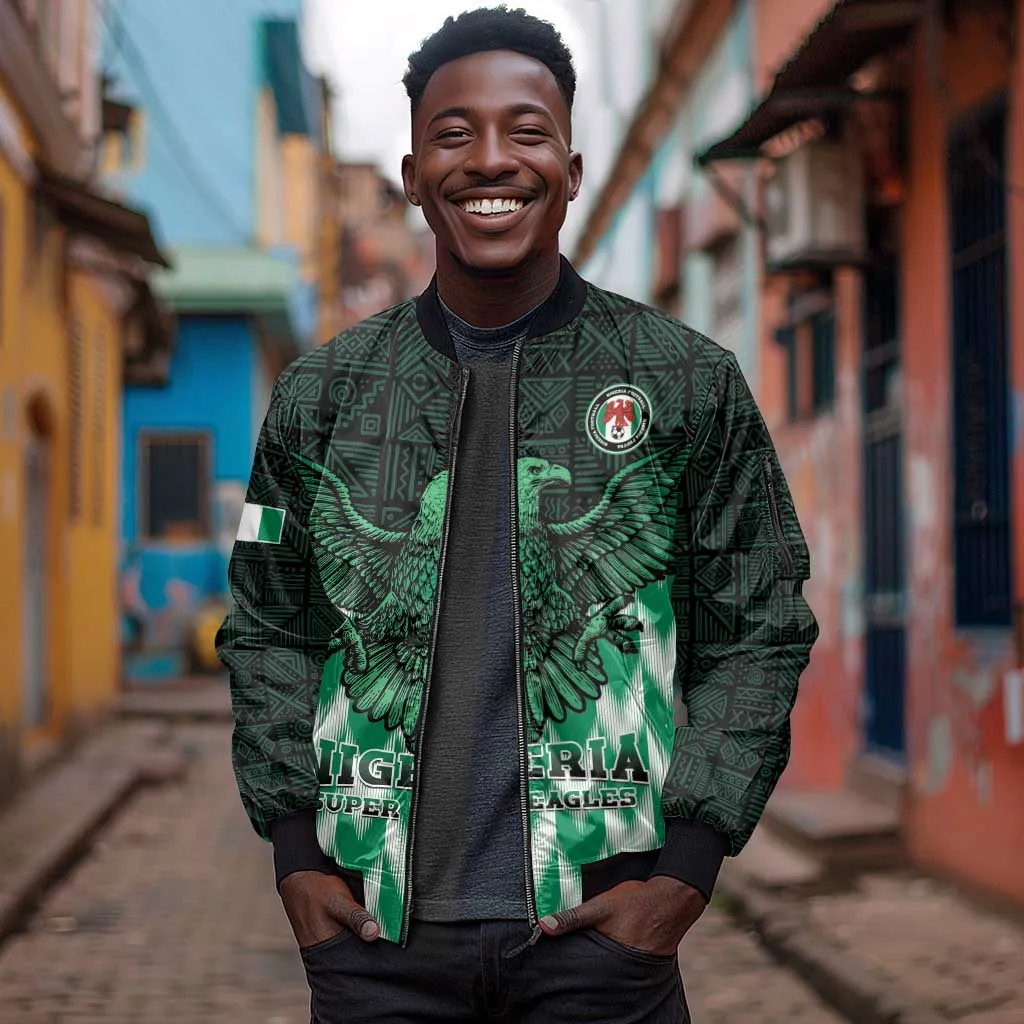 Custom Nigeria Football Sleeve Zip Bomber Jacket African Pattern LT15