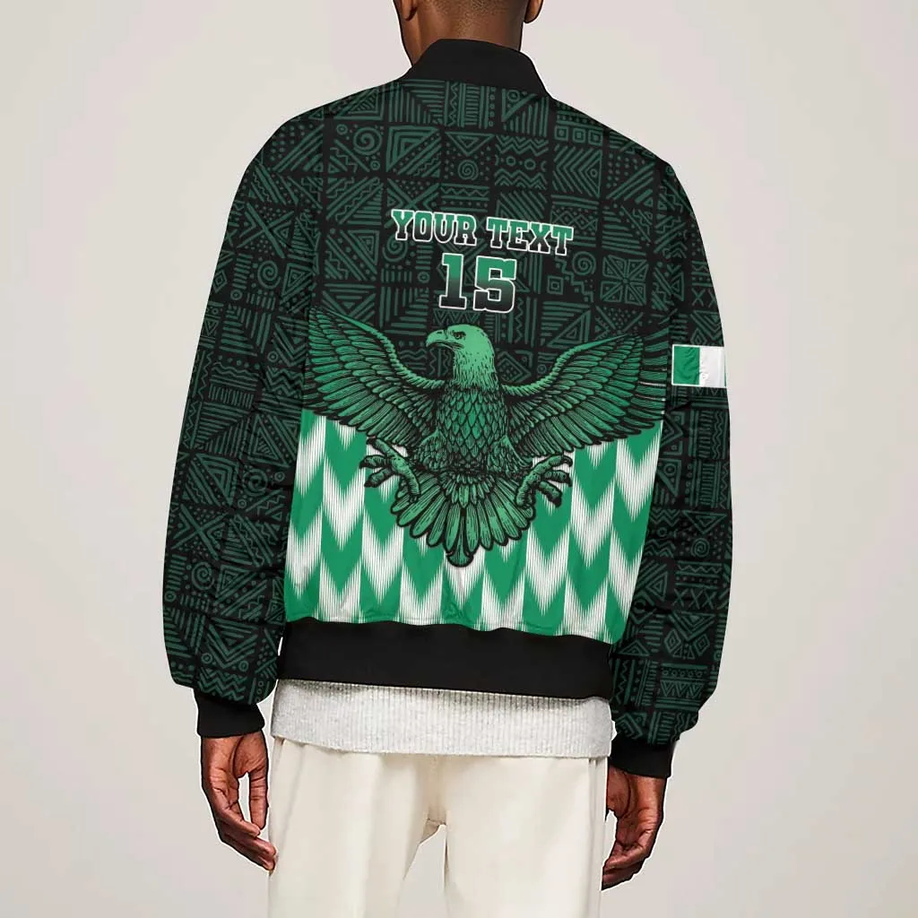 Custom Nigeria Football Sleeve Zip Bomber Jacket African Pattern LT15
