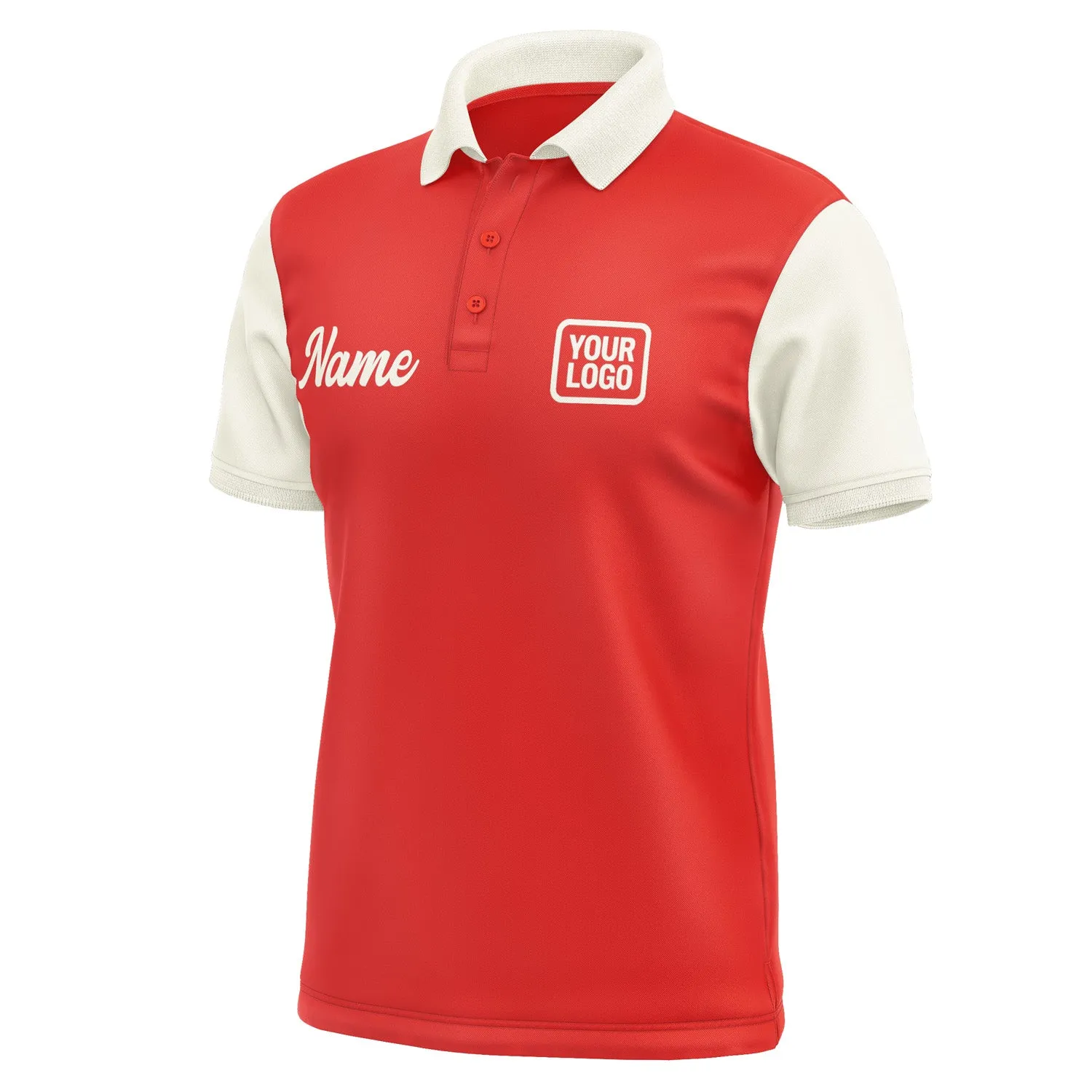 Custom Orange Red Cream Short-Sleeve Polo Shirt