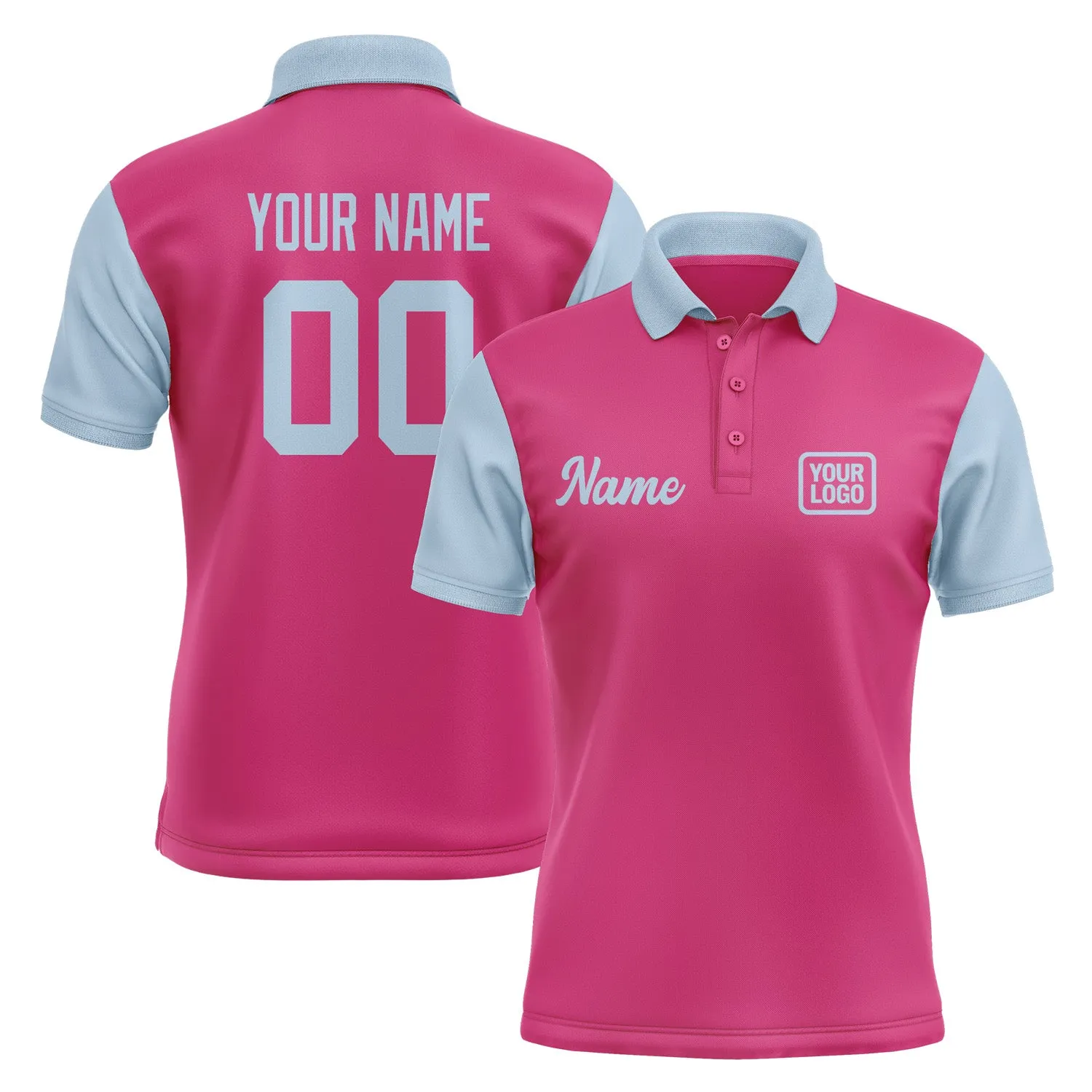 Custom Pink Light Blue Short-Sleeve Polo Shirt
