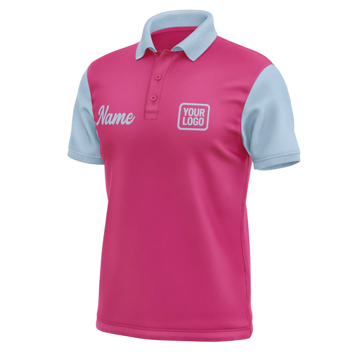 Custom Pink Light Blue Short-Sleeve Polo Shirt