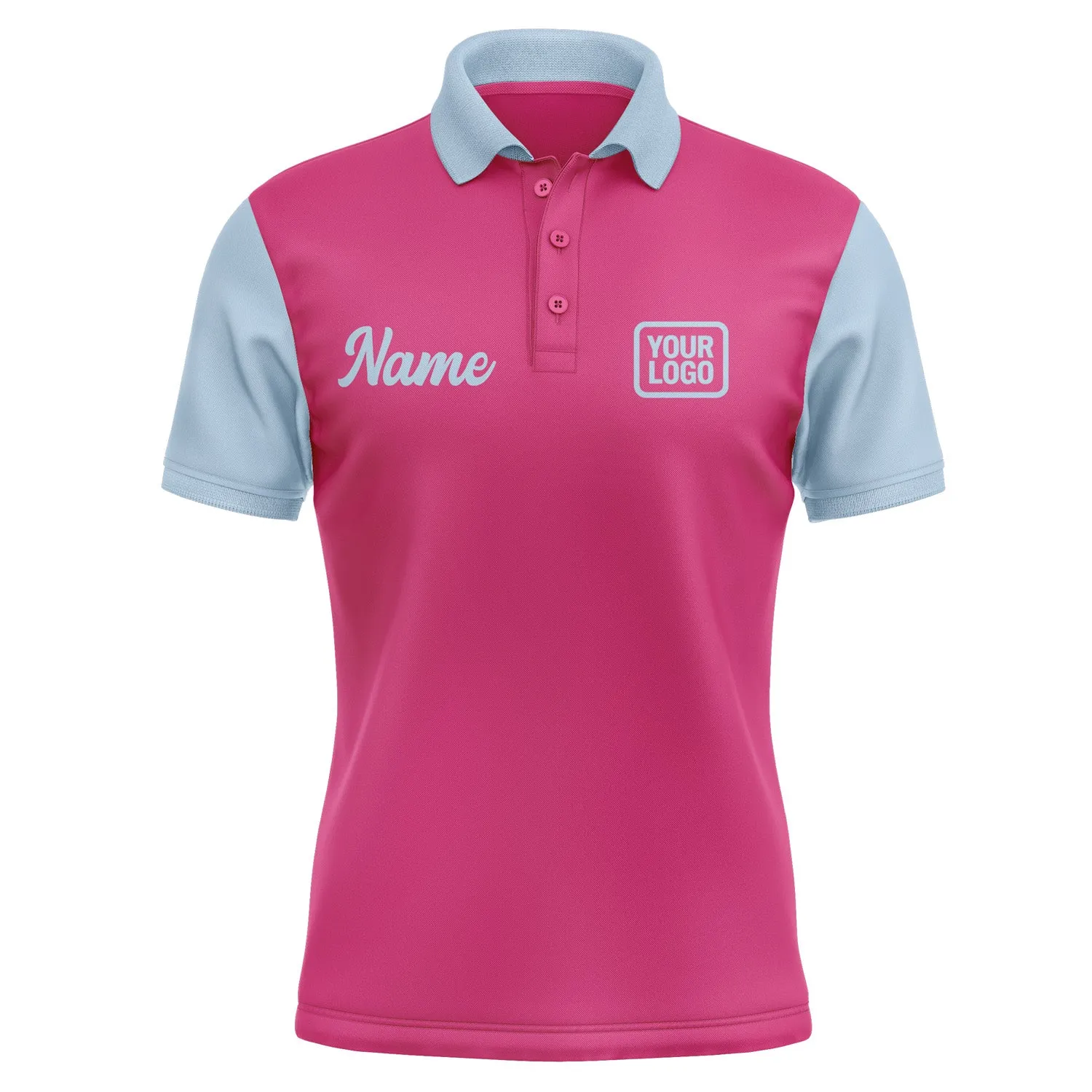 Custom Pink Light Blue Short-Sleeve Polo Shirt