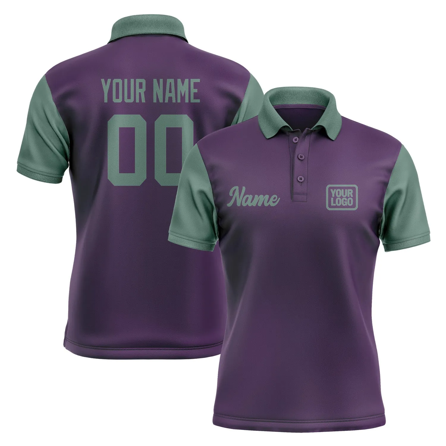 Custom Purple Blue Green Short-Sleeve Polo Shirt