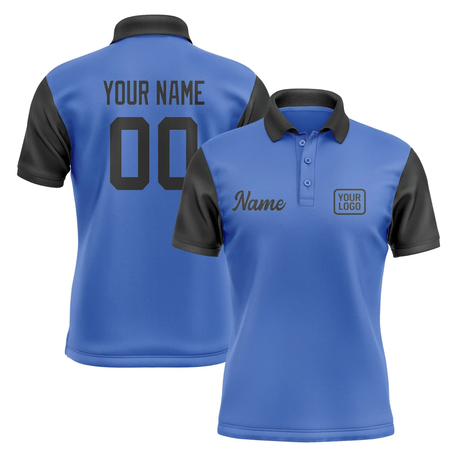 Custom Sky Blue Black Short-Sleeve Polo Shirt