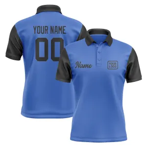 Custom Sky Blue Black Short-Sleeve Polo Shirt