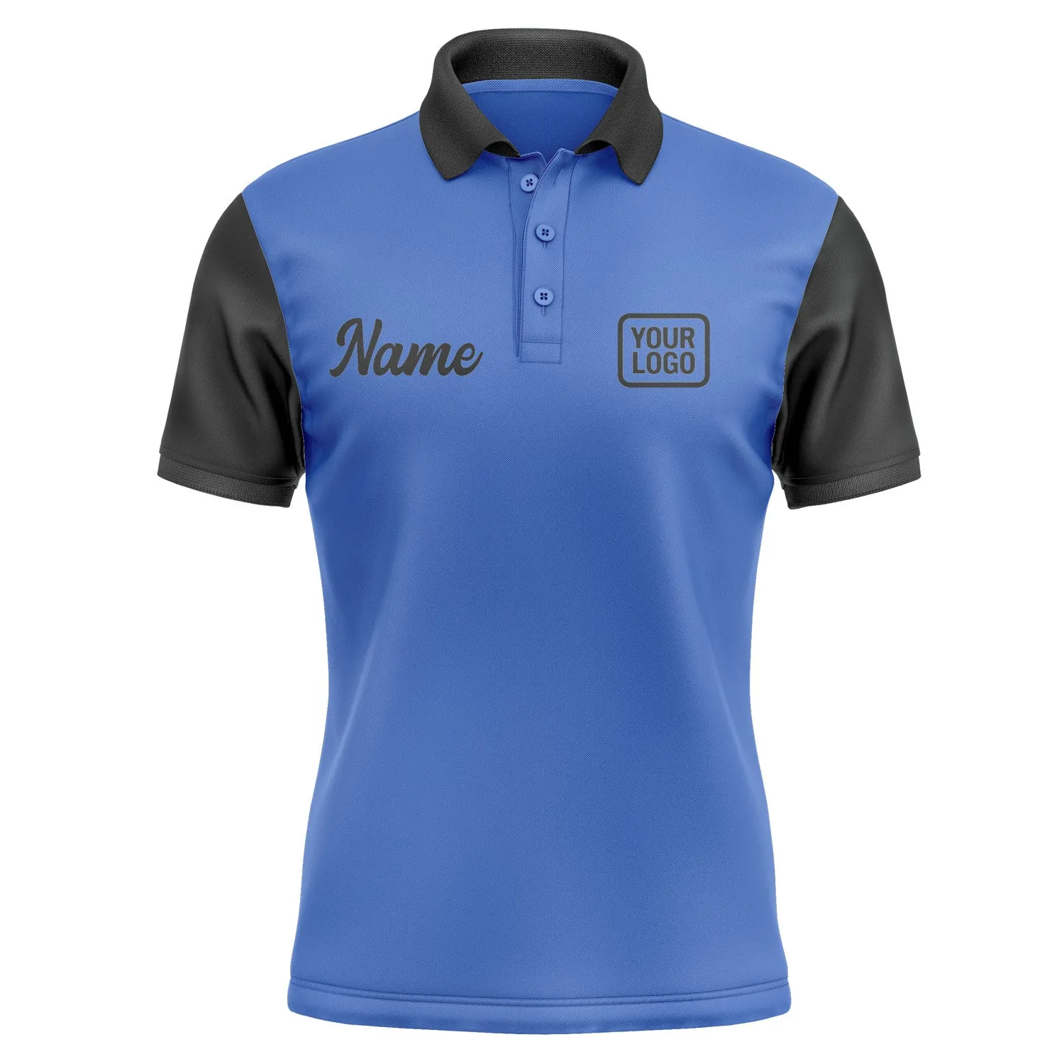 Custom Sky Blue Black Short-Sleeve Polo Shirt