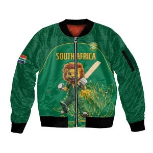 Custom South Africa Sleeve Zip Bomber Jacket Lion Mascot Proteas Cricket LT15