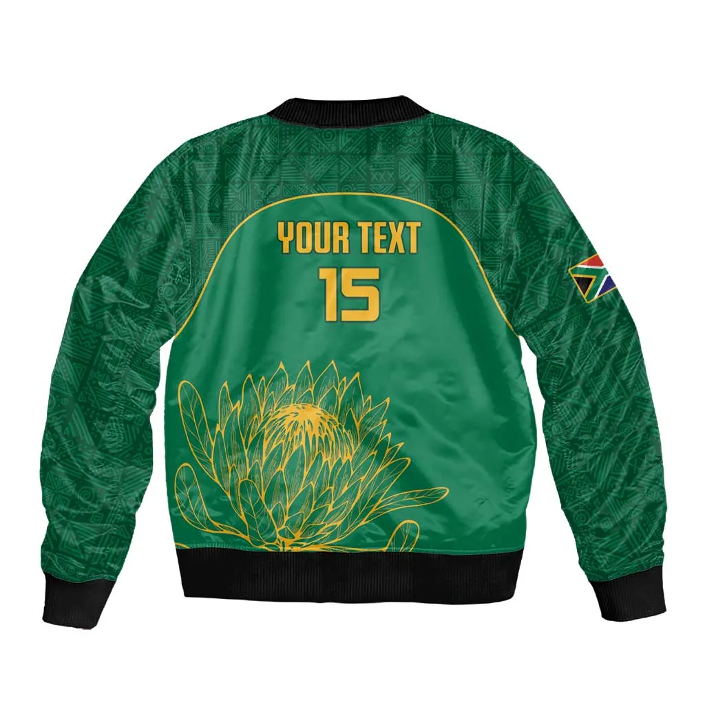 Custom South Africa Sleeve Zip Bomber Jacket Lion Mascot Proteas Cricket LT15