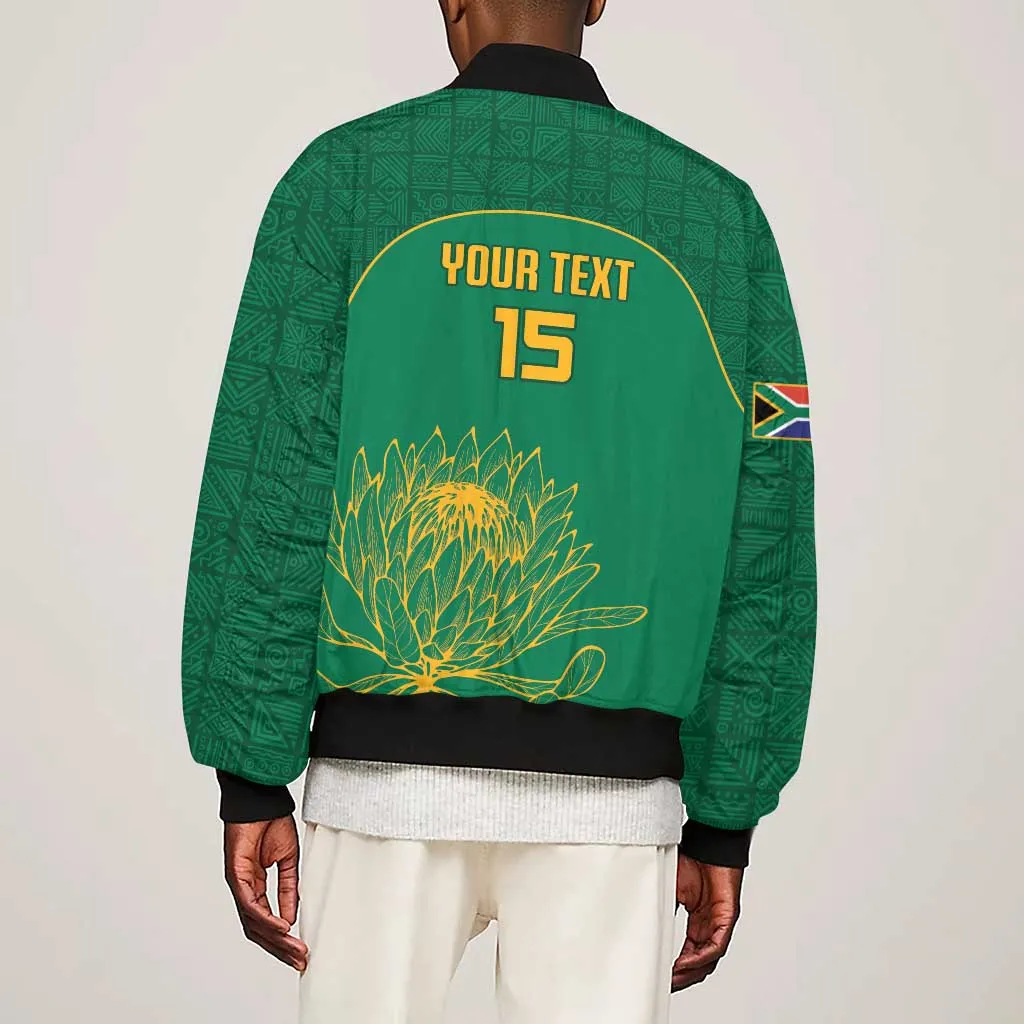 Custom South Africa Sleeve Zip Bomber Jacket Lion Mascot Proteas Cricket LT15