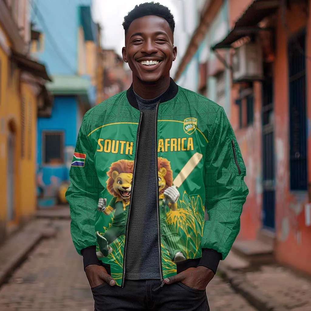 Custom South Africa Sleeve Zip Bomber Jacket Lion Mascot Proteas Cricket LT15