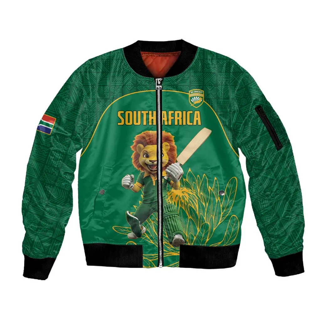 Custom South Africa Sleeve Zip Bomber Jacket Lion Mascot Proteas Cricket LT15