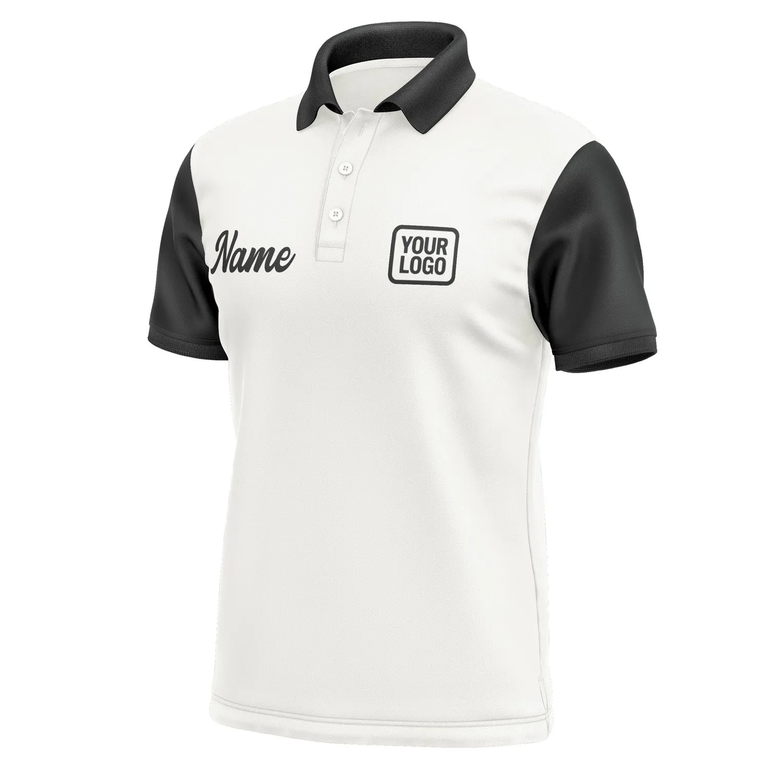 Custom White Black Short-Sleeve Polo Shirt