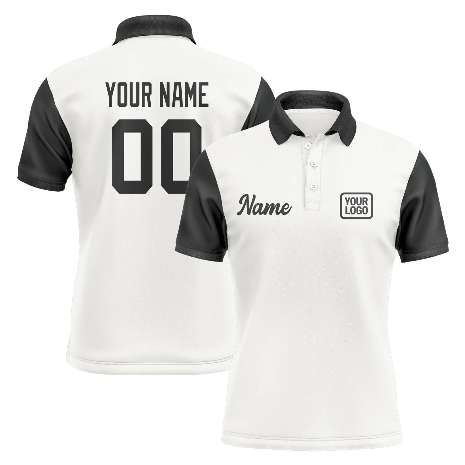 Custom White Black Short-Sleeve Polo Shirt