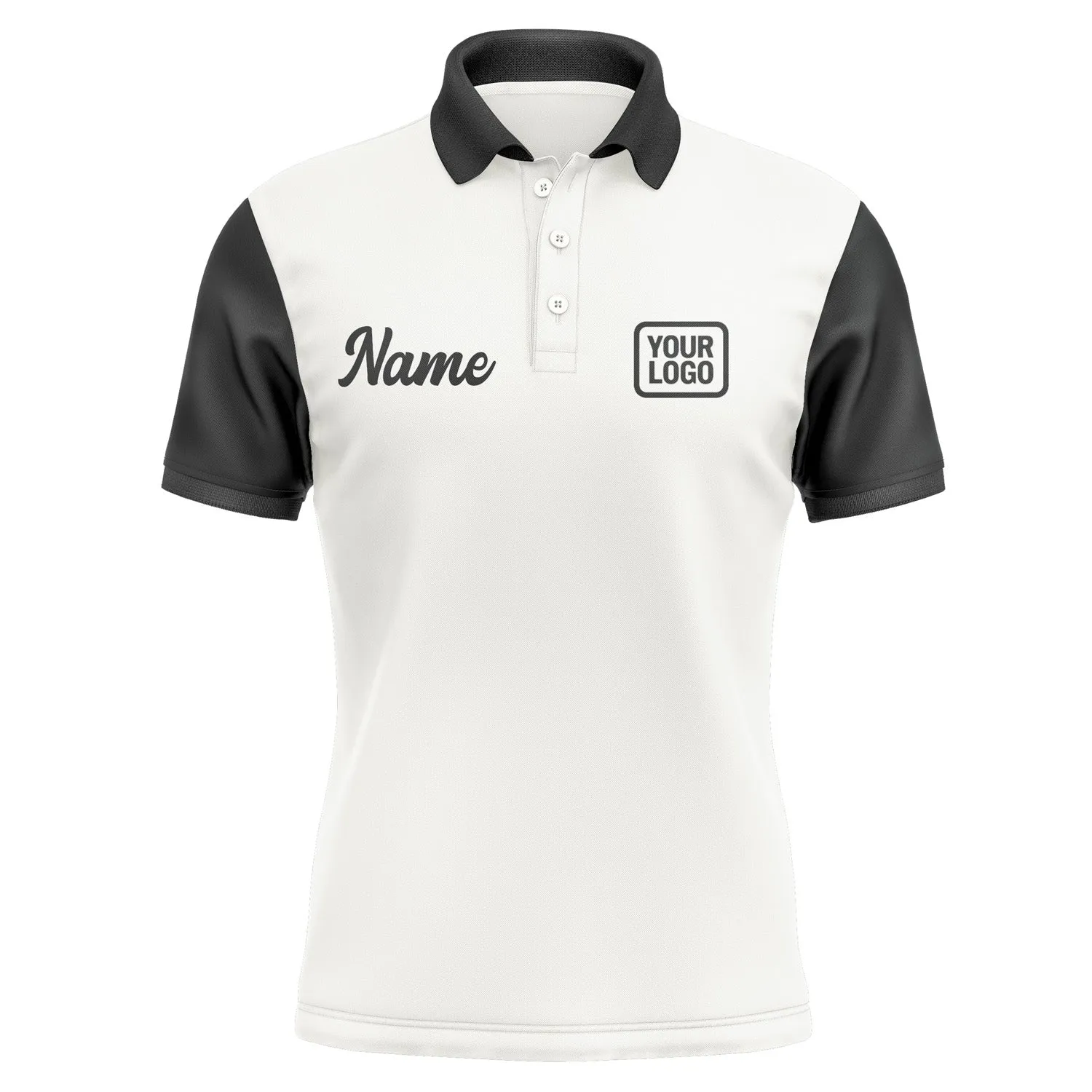 Custom White Black Short-Sleeve Polo Shirt