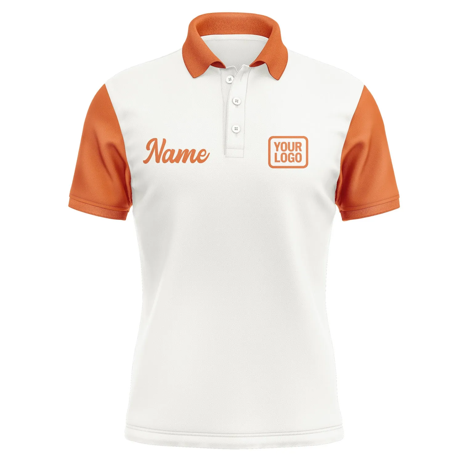 Custom White Orange Short-Sleeve Polo Shirt