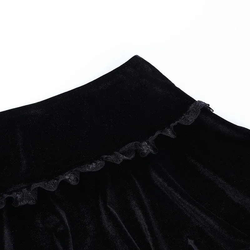 Cute Punk Cross Embroidery Lace Velvet Black Dress EE0912