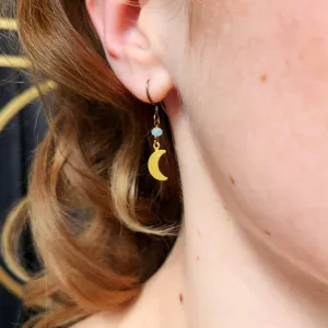 Dainty Seafoam Chalcedony Crescent Moon Earrings