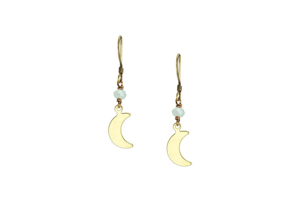 Dainty Seafoam Chalcedony Crescent Moon Earrings