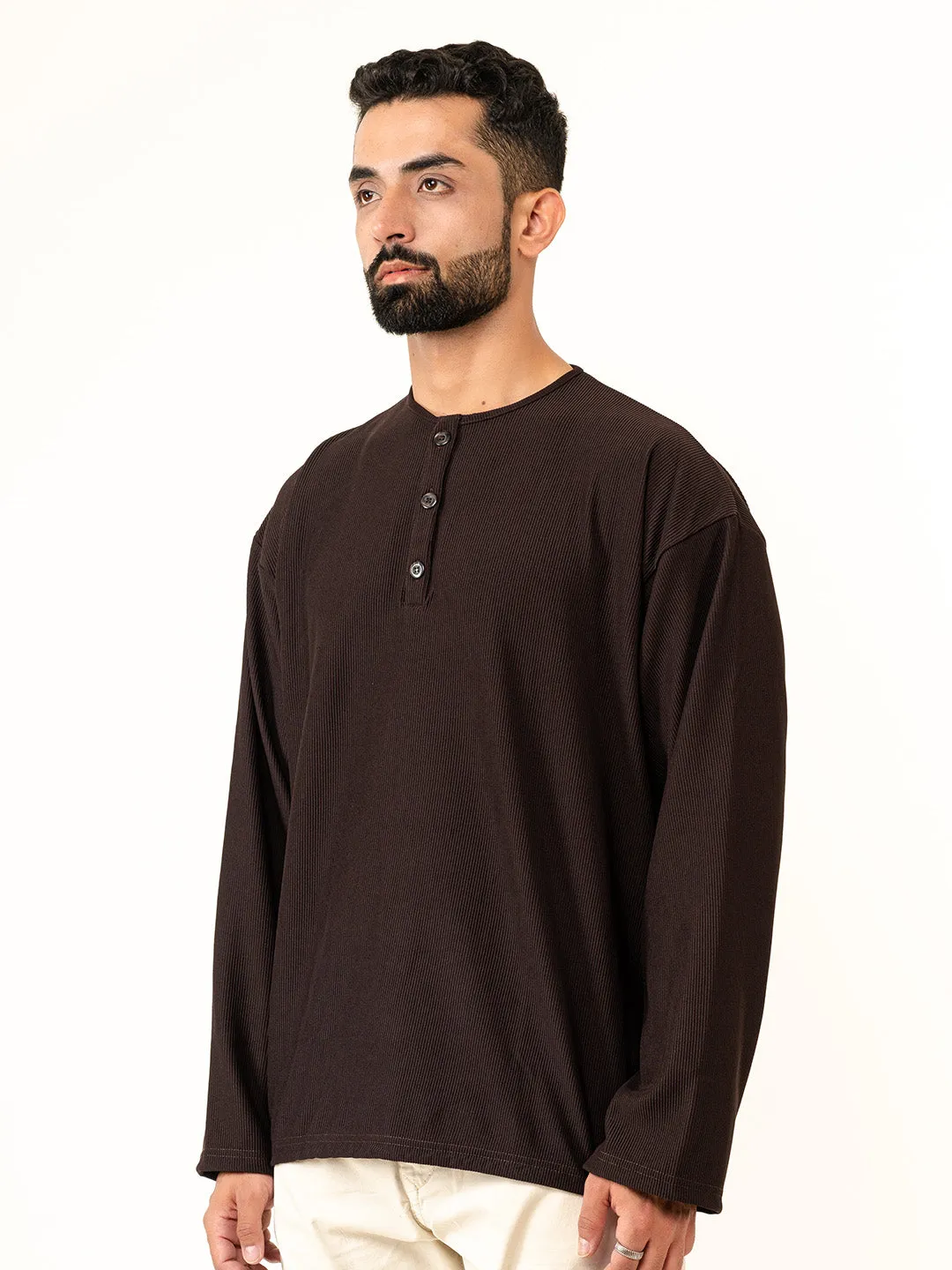 Dark Brown Cord Henley T-Shirt