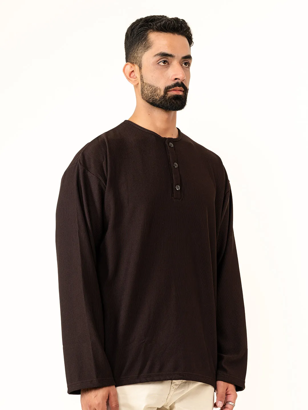 Dark Brown Cord Henley T-Shirt