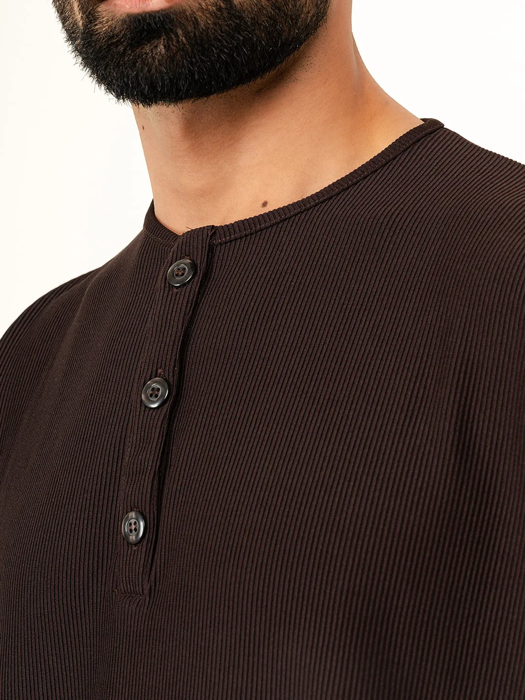 Dark Brown Cord Henley T-Shirt
