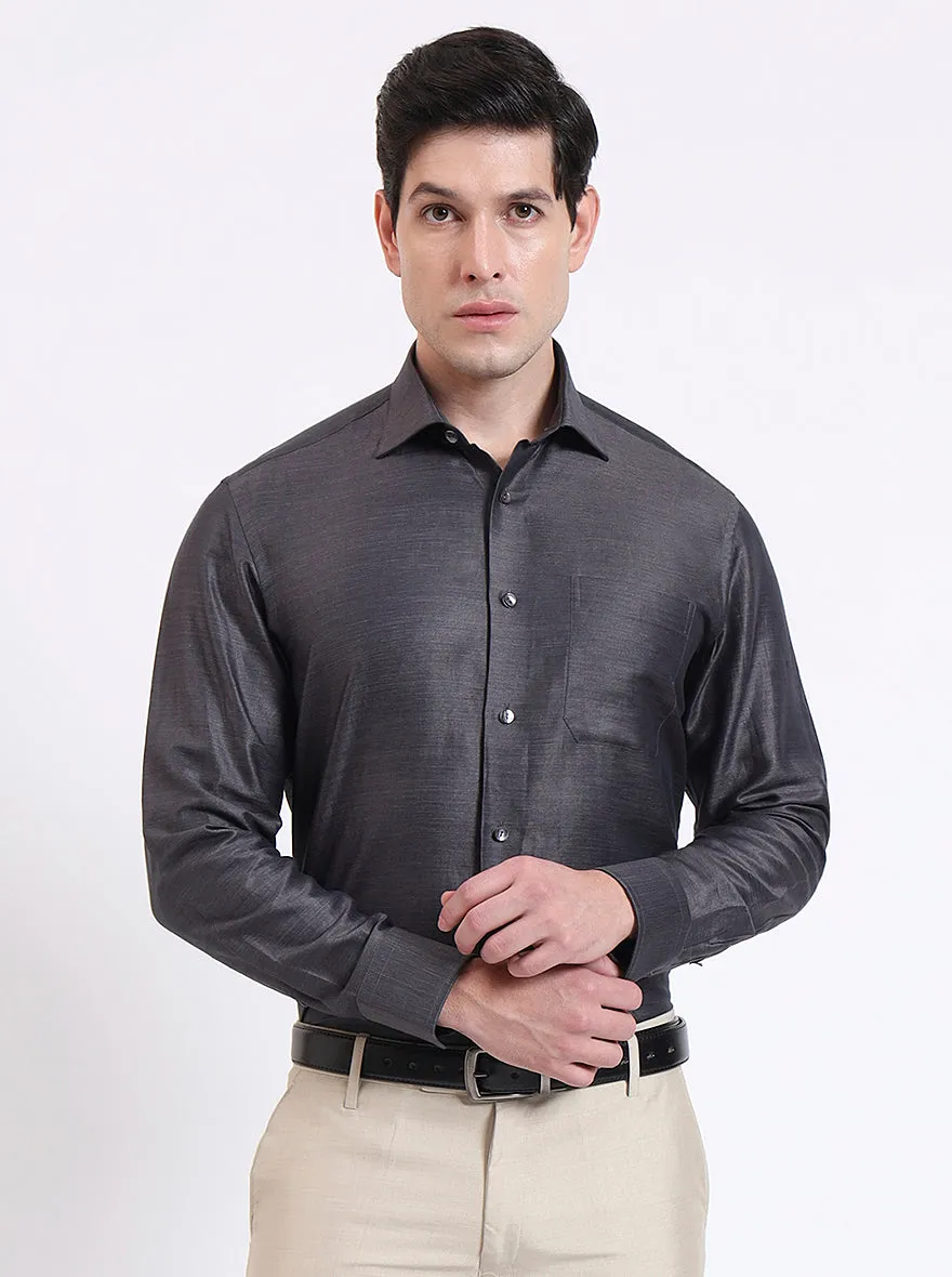 Dark Grey Solid Slim Fit Formal Shirt | JadeBlue