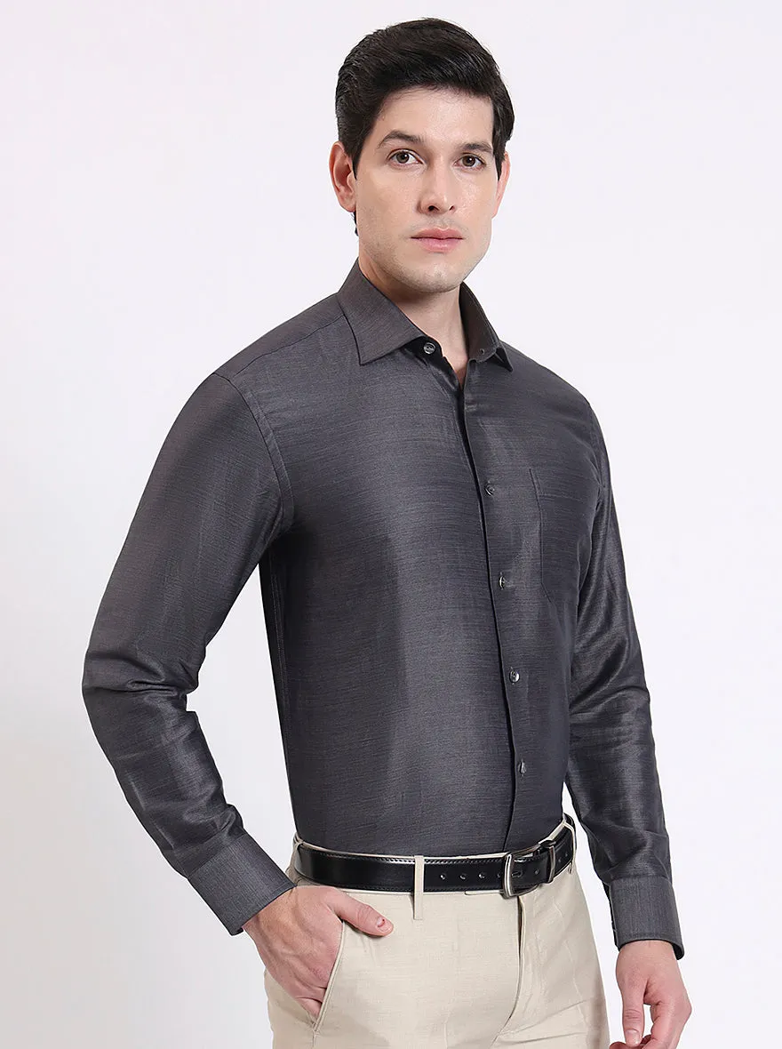 Dark Grey Solid Slim Fit Formal Shirt | JadeBlue