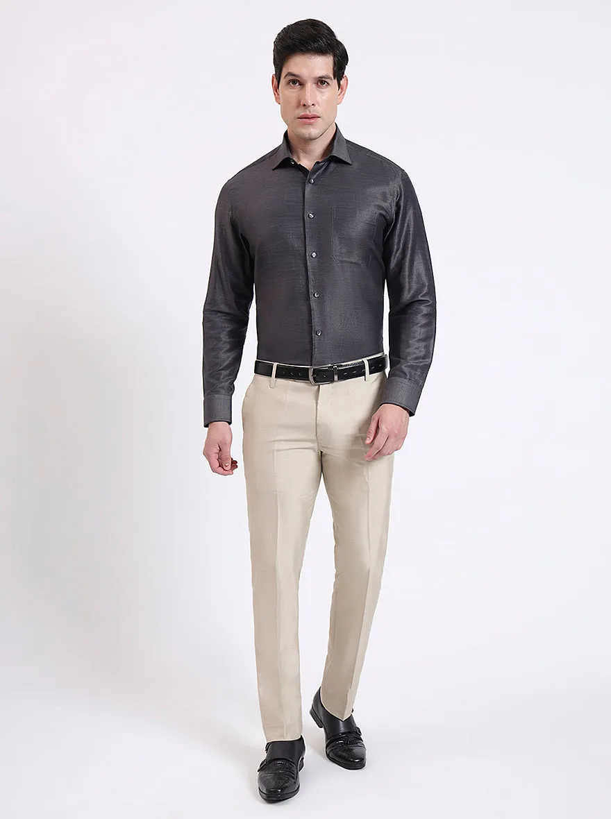 Dark Grey Solid Slim Fit Formal Shirt | JadeBlue