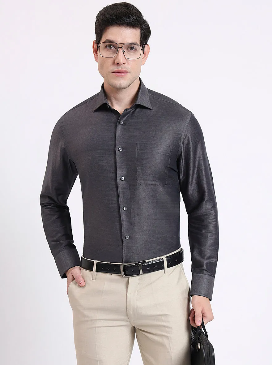 Dark Grey Solid Slim Fit Formal Shirt | JadeBlue