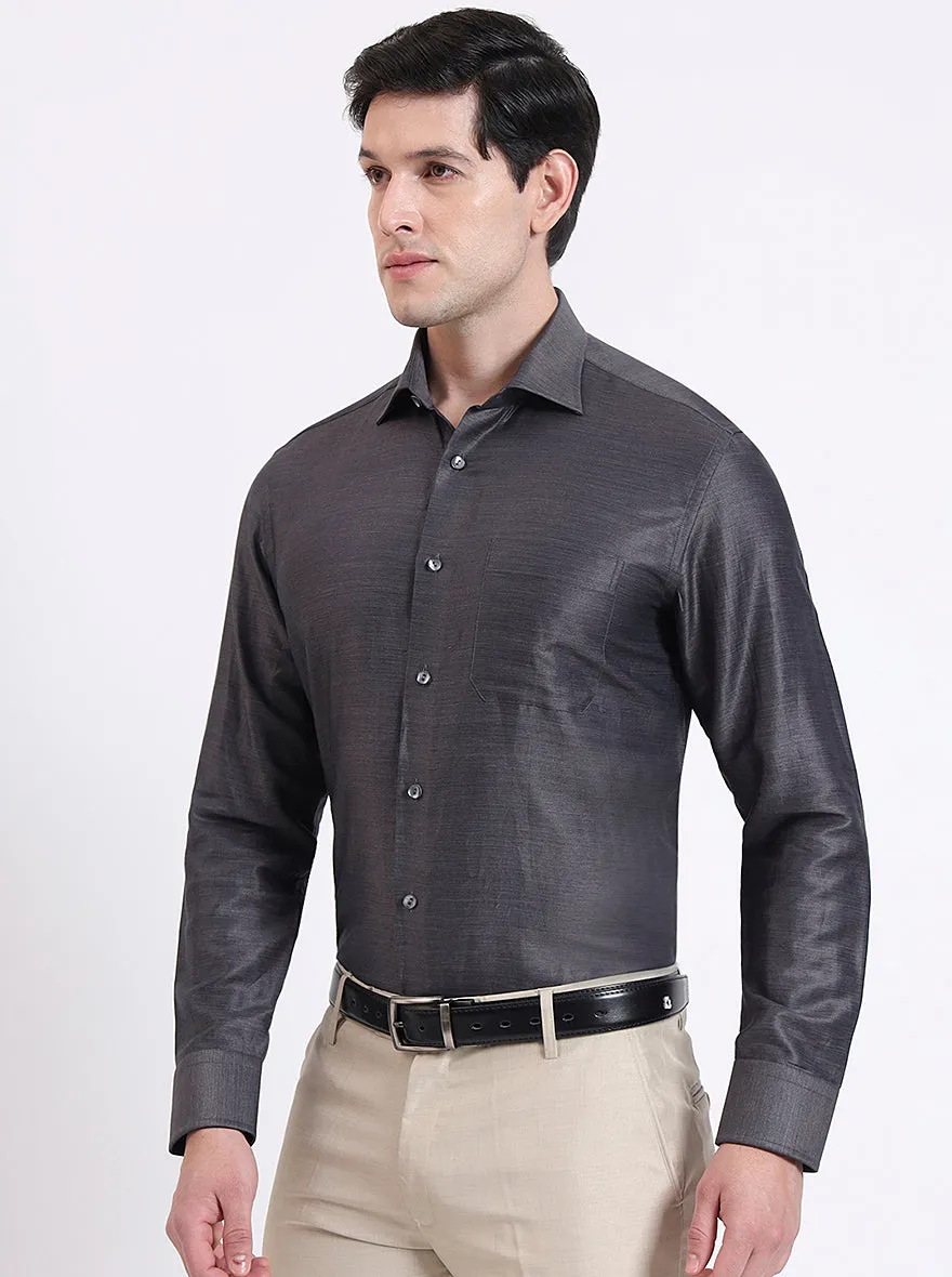 Dark Grey Solid Slim Fit Formal Shirt | JadeBlue