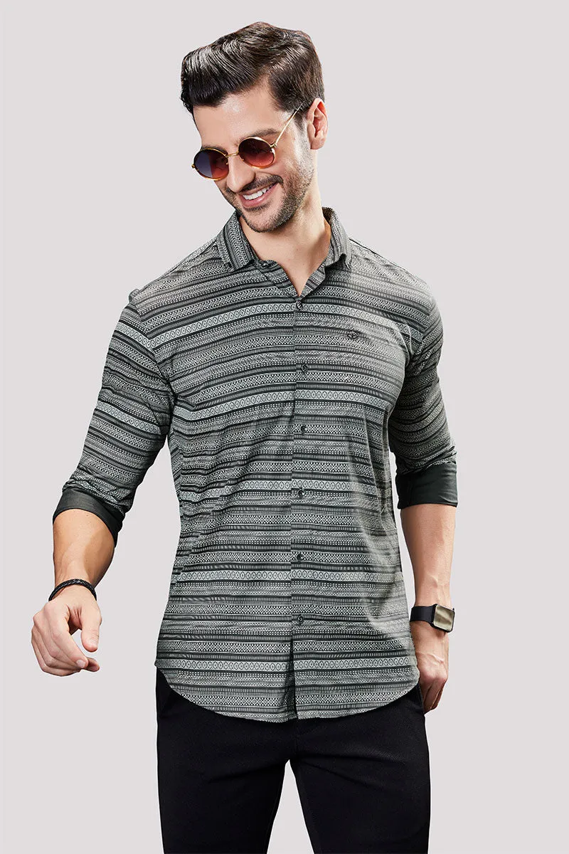 Destin Grey Print Striped Shirt